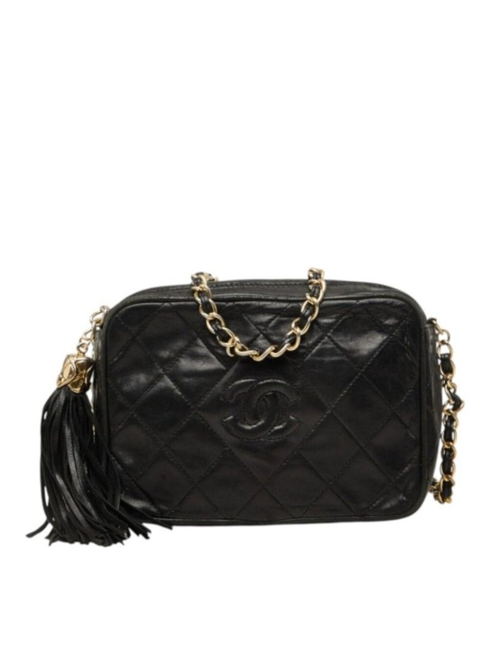 Chanel CC Logo Quilted Crossbody Chain Shoulder Bag Black Lambskin
